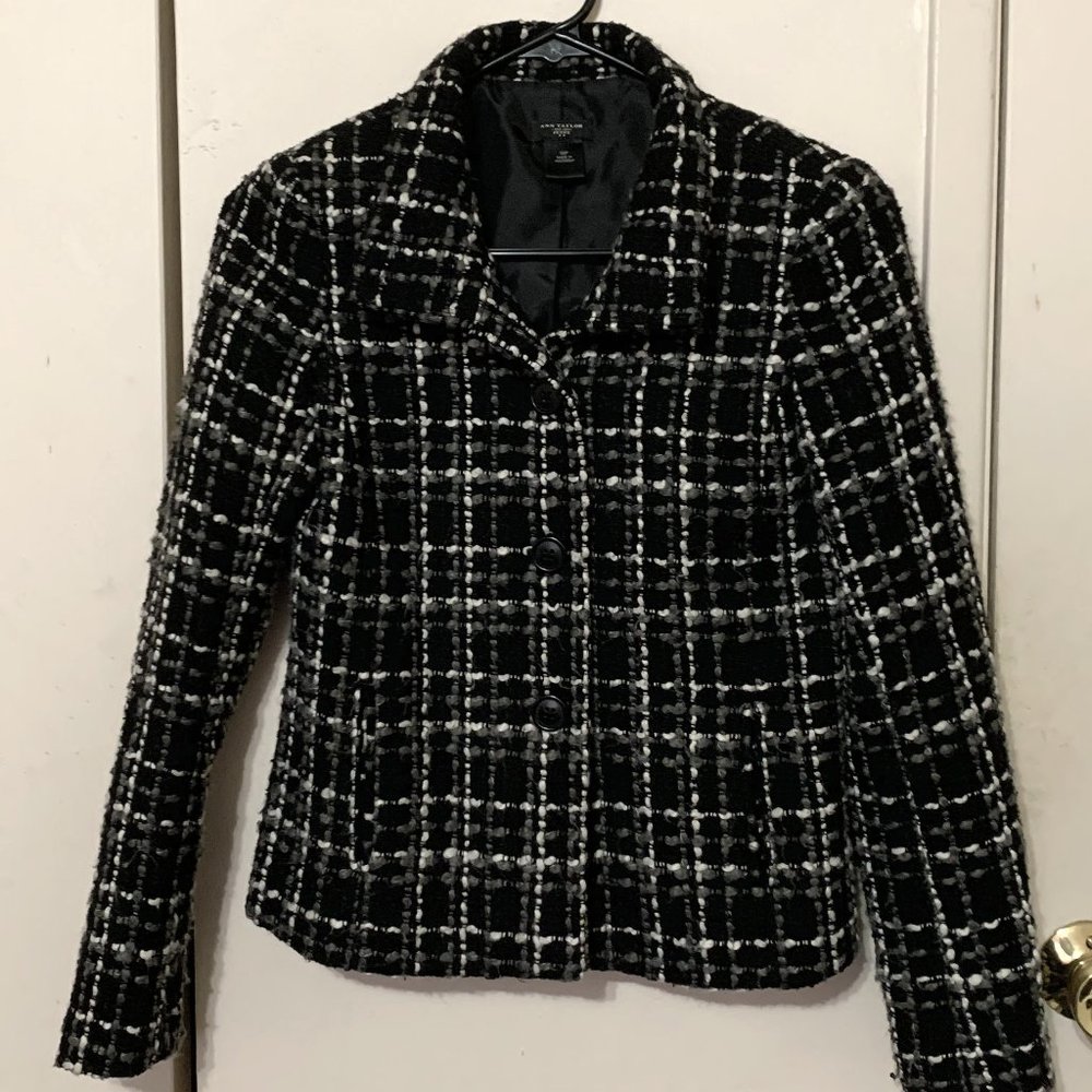 Ann Taylor Plaid Collared Jacket size 00P (Petite)